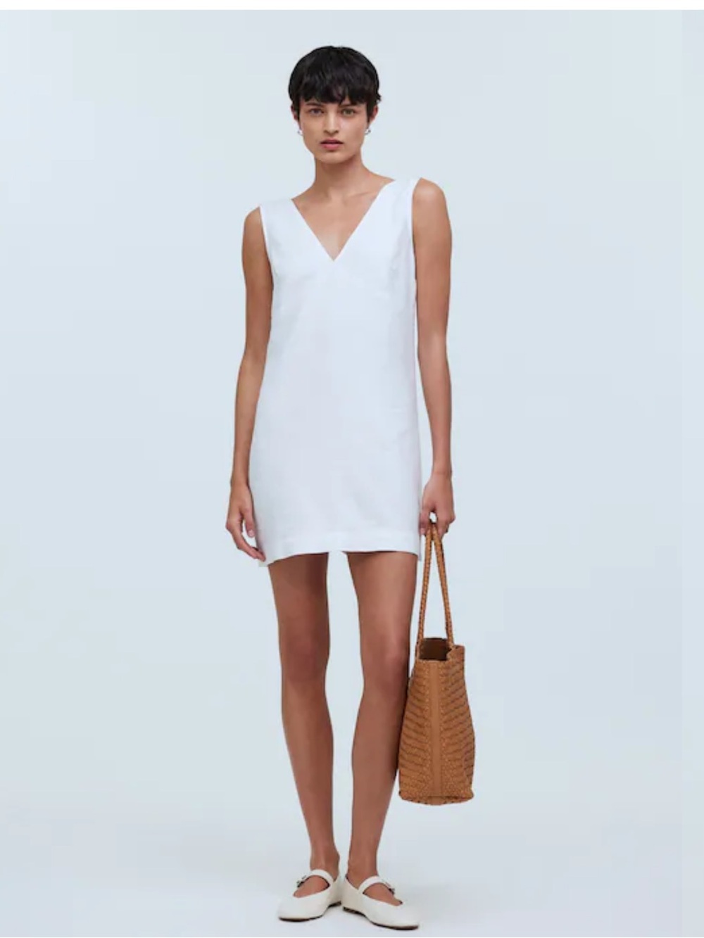 Madewell V Neck The Ariana Mini Dress White 100% Linen XXL